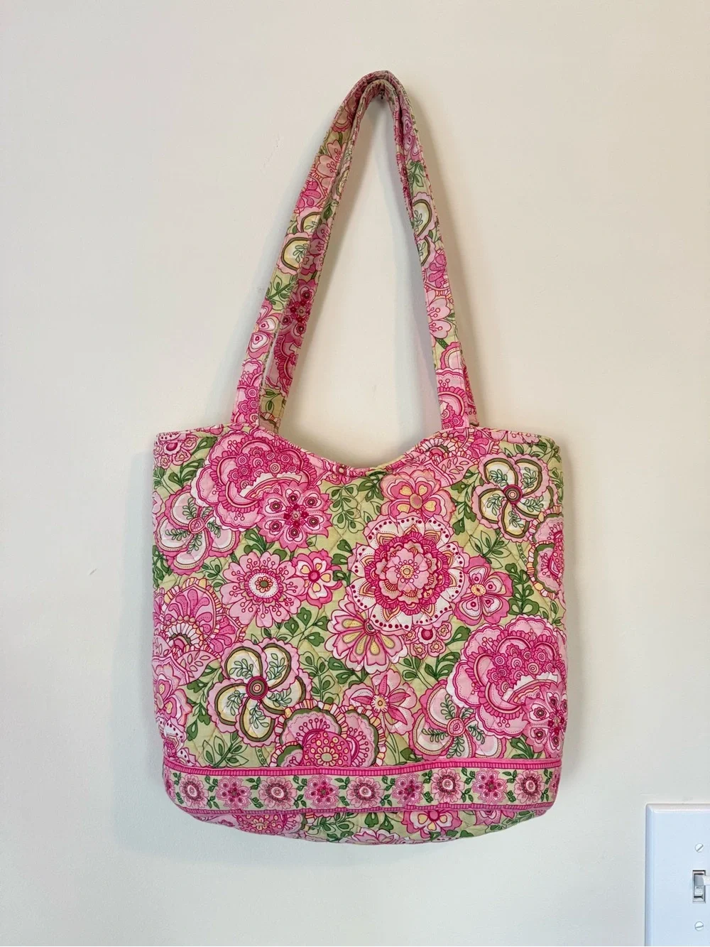 Vera Bradley Pink & Green Floral Quilted Shoulder Tote (RARE)